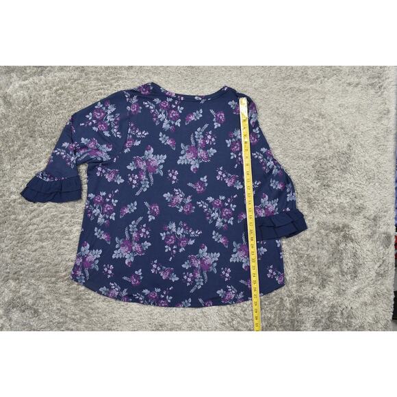 Lane Bryant Plus Size 22/24 Multicolor Blouse, Floral Long Sleeve Ruffled - Picture 6 of 7